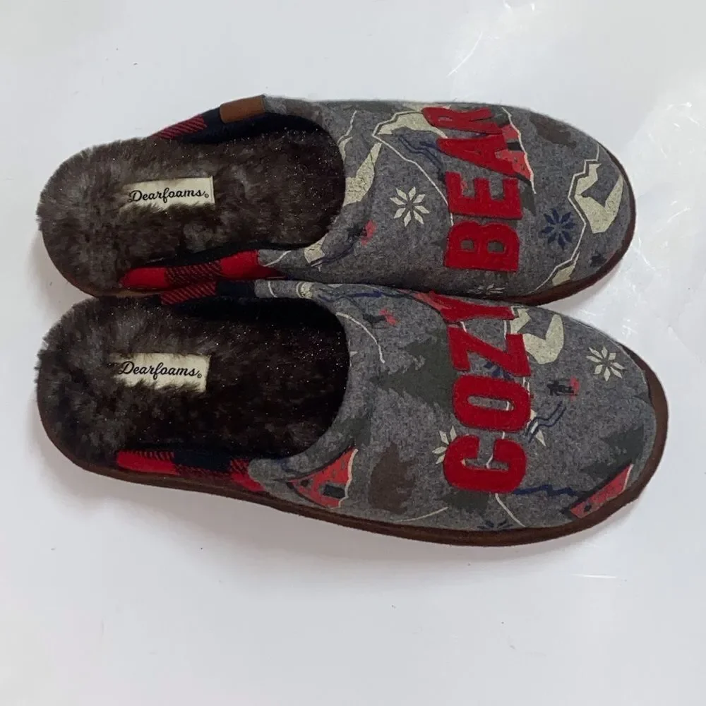 Dearfoams Faux Fur Slippers Unisex Size Men’s 7-8 Women’s 9-10
